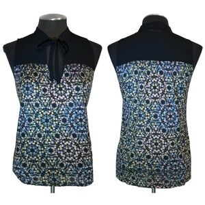 Kimchi Blue - Multicolor Ditsy Floral Mixed Media Tie Front Top - Small